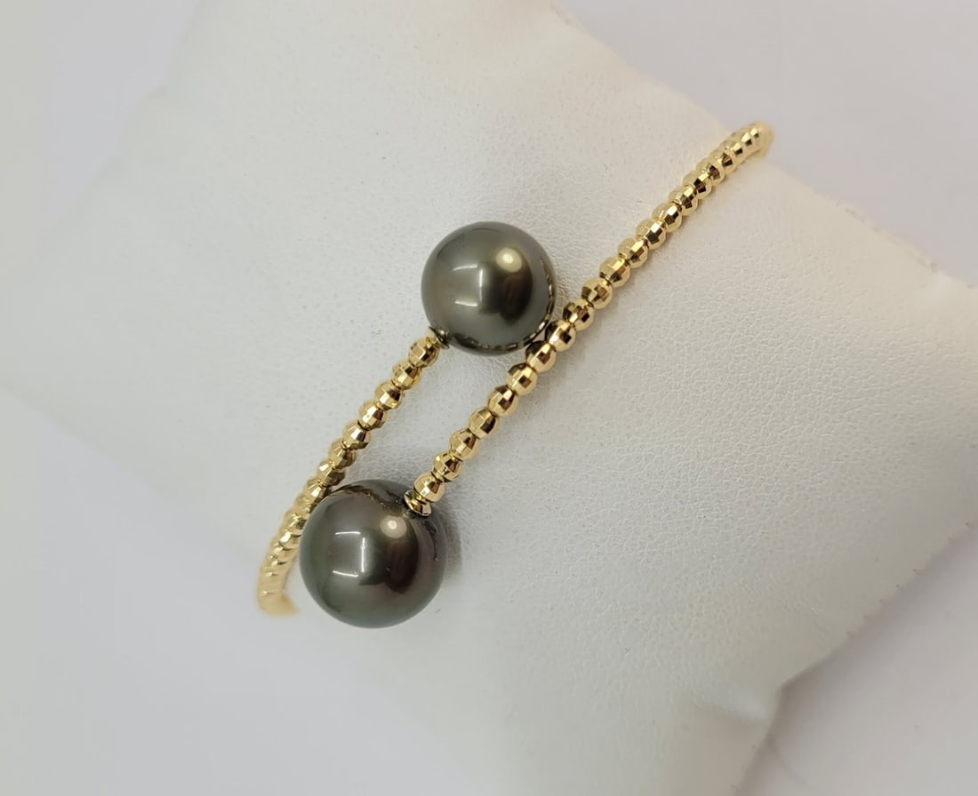 Bracelet - 18 kt. Yellow gold - Round Tahitian Pearls - 2