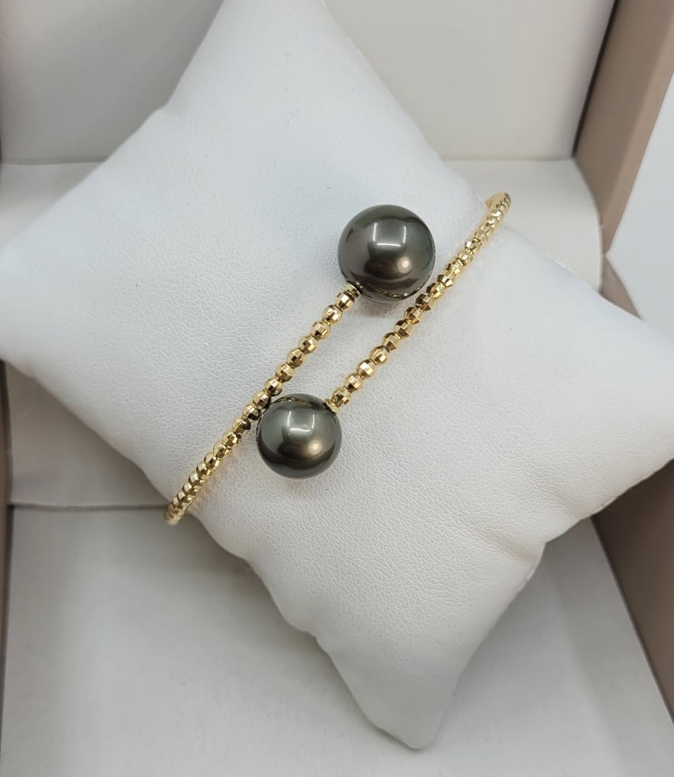 Bracelet - 18 kt. Yellow gold - Round Tahitian Pearls - 7