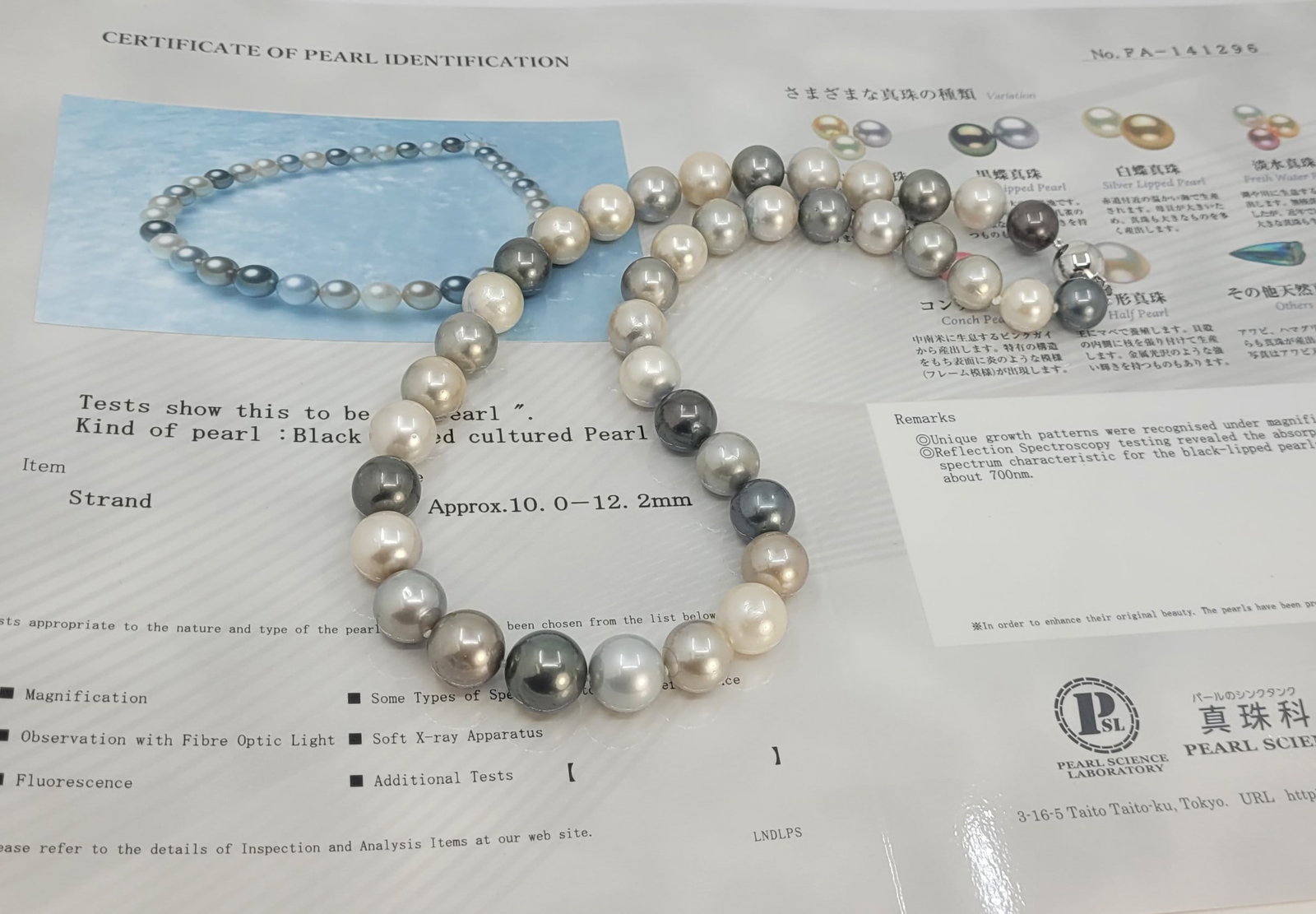 Necklace PSL Certified Tahitian Pearls - 10.0x12.2mm - 12