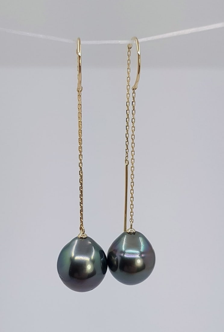 10x11mm Peacock Tahitian Pearls - 18kt gold - Yellow gold - Earrings - 2