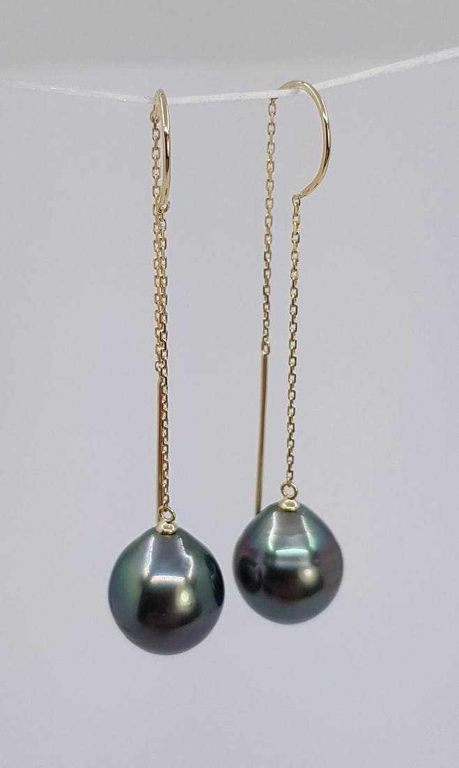 10x11mm Peacock Tahitian Pearls - 18kt gold - Yellow gold - Earrings - 3