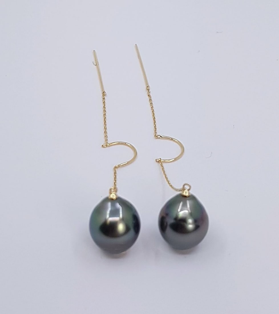 10x11mm Peacock Tahitian Pearls - 18kt gold - Yellow gold - Earrings - 7