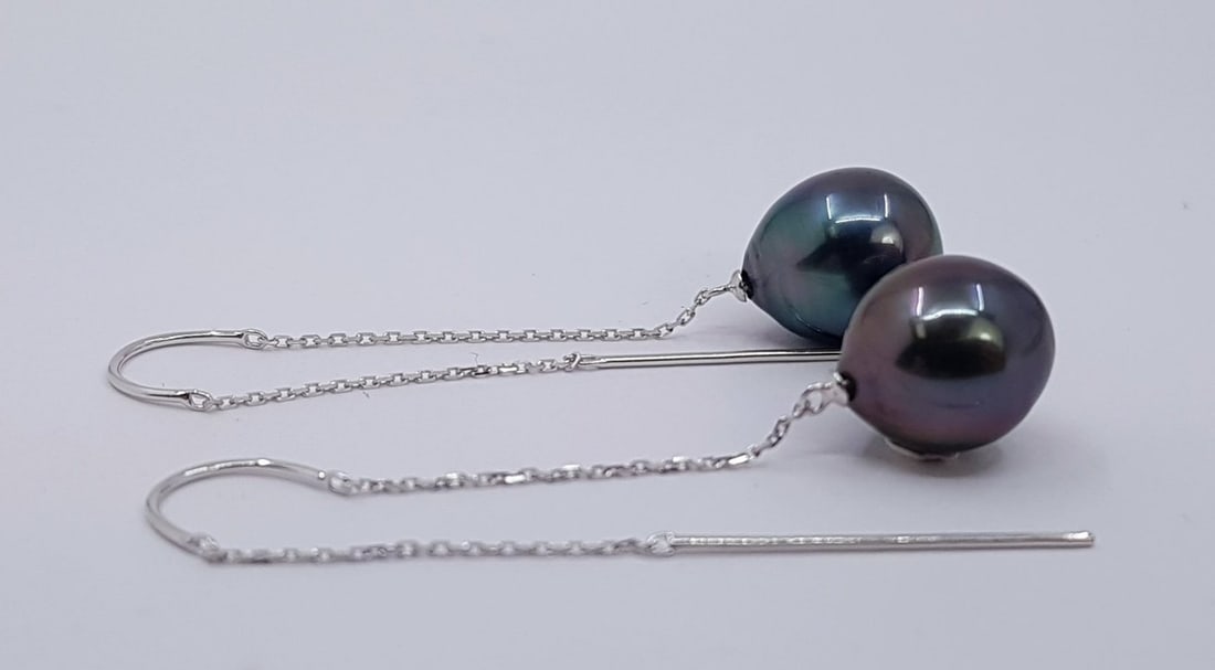 Earrings - 18 kt. White gold - 10x11mm Tahiti Pearls - 6