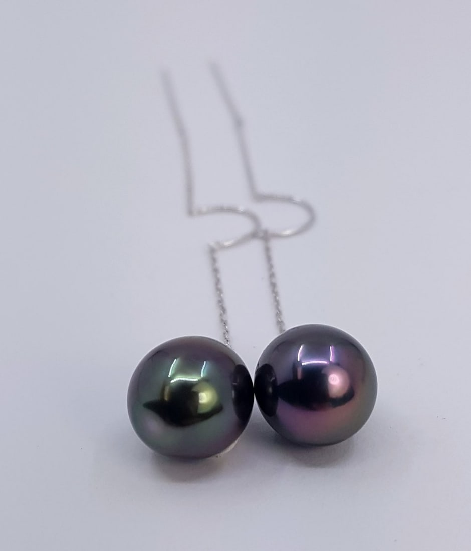 Earrings - 18 kt. White gold - 10x11mm Tahiti Pearls - 7