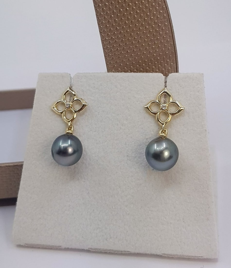 9mm Tahitian Pearl Drops - 0.02Ct - 14 kt. Gold - Earrings - 3