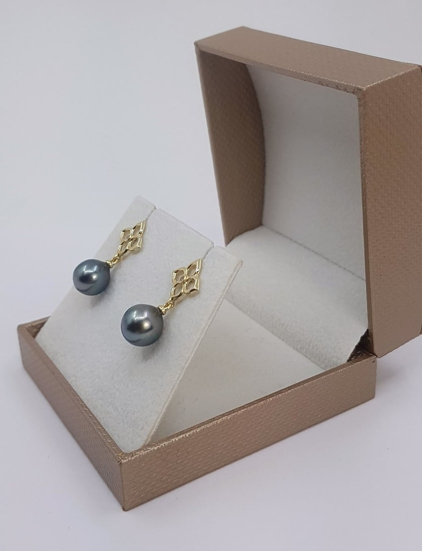 9mm Tahitian Pearl Drops - 0.02Ct - 14 kt. Gold - Earrings - 4