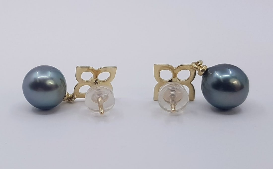 9mm Tahitian Pearl Drops - 0.02Ct - 14 kt. Gold - Earrings - 6
