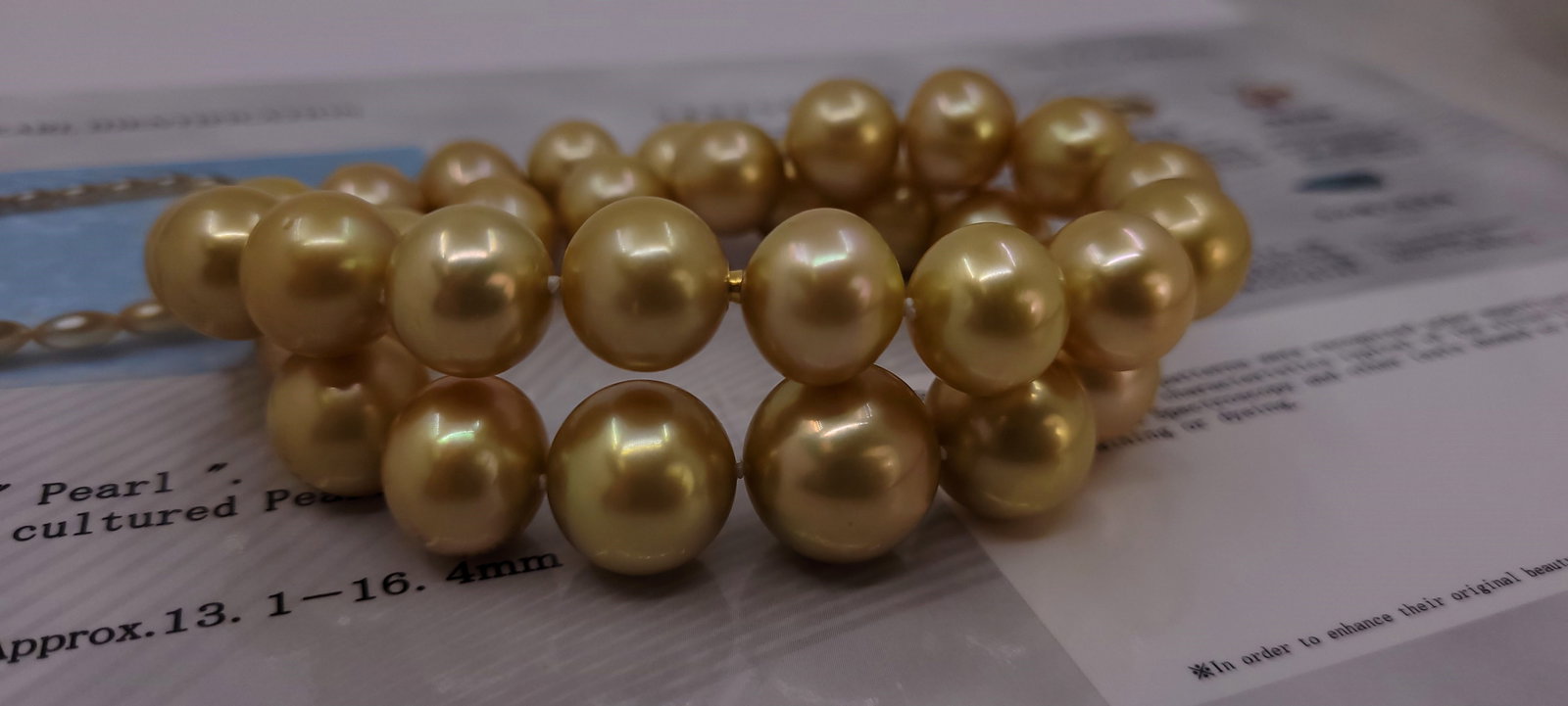 Necklace PSL Certified Australian Deep Golden South Sea Pearls - Huge Size - 13.1x16.4mm - 15