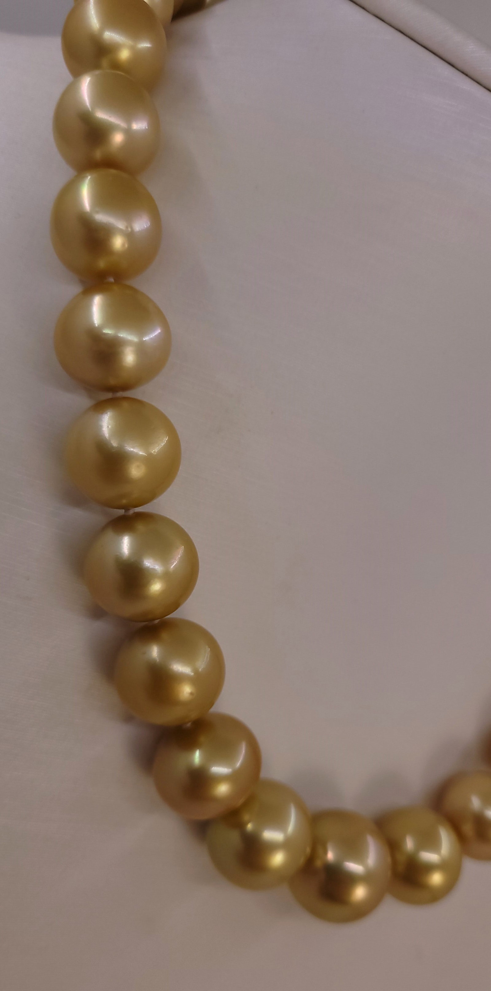 Necklace PSL Certified Australian Deep Golden South Sea Pearls - Huge Size - 13.1x16.4mm - 5