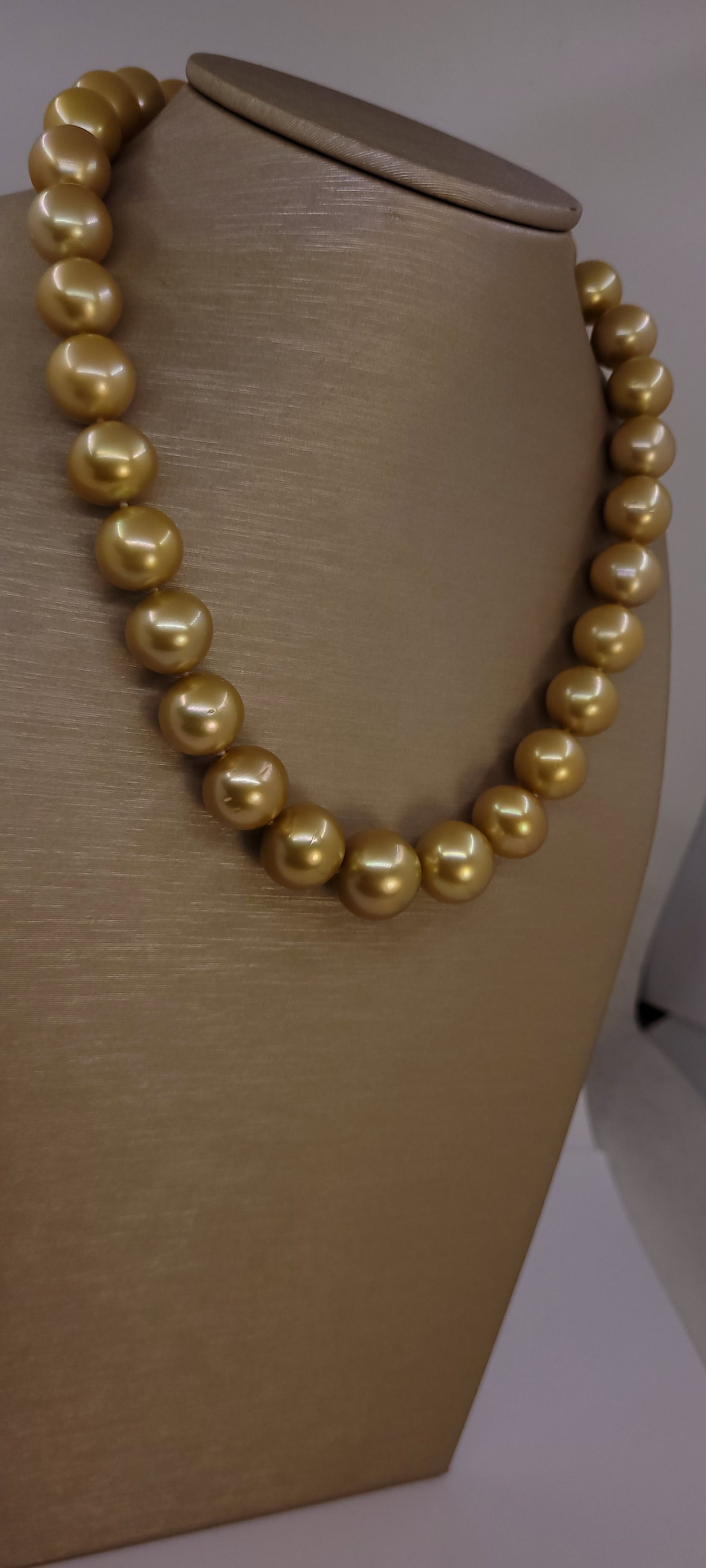 Necklace PSL Certified Australian Deep Golden South Sea Pearls - Huge Size - 13.1x16.4mm - 7