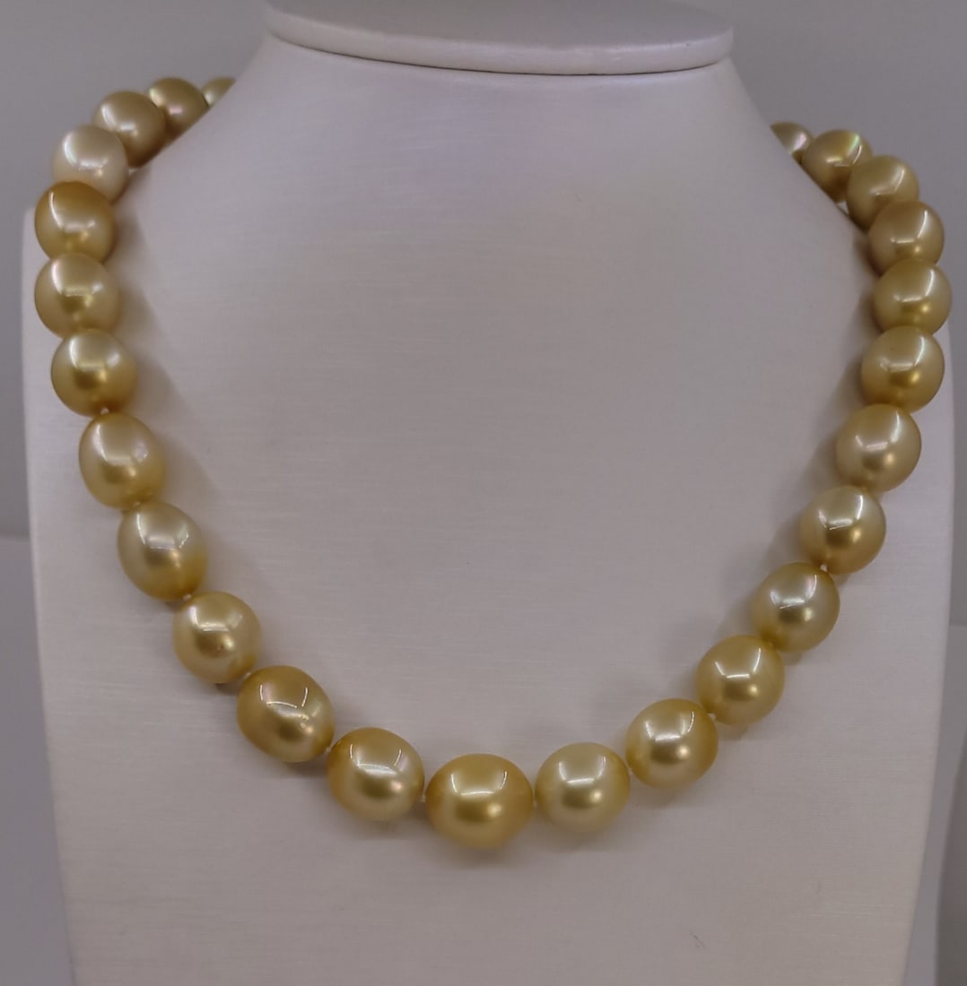 Necklace HUGE SIZE - ALGT Certified Golden South Sea Pearls - 11.6x14.4mm - 3