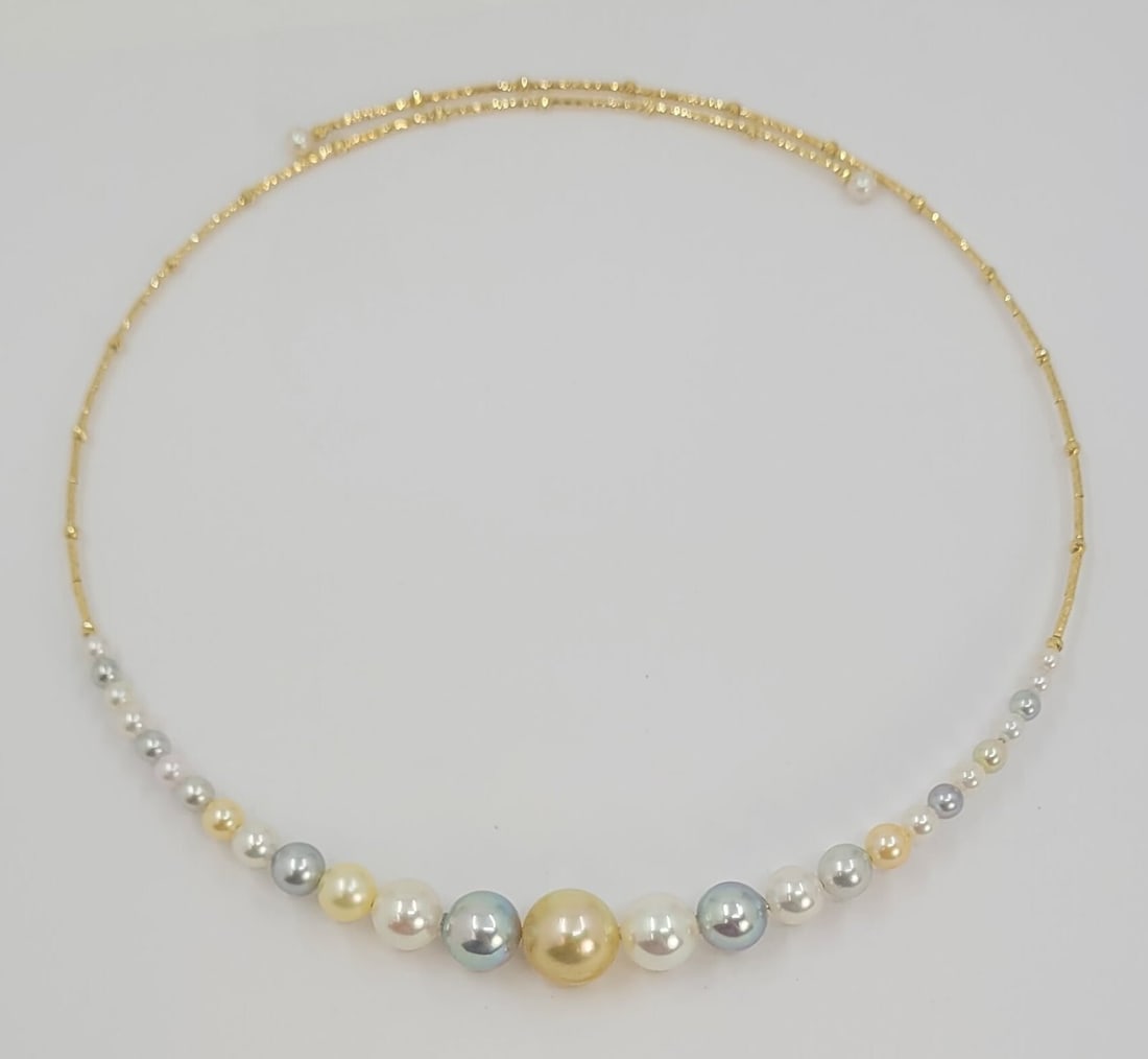 Necklace - 18 kt. Yellow gold - 3x10mm Akoya Pearls - 3