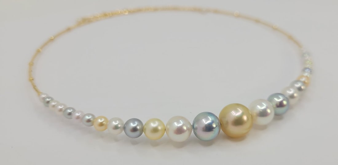 Necklace - 18 kt. Yellow gold - 3x10mm Akoya Pearls - 6