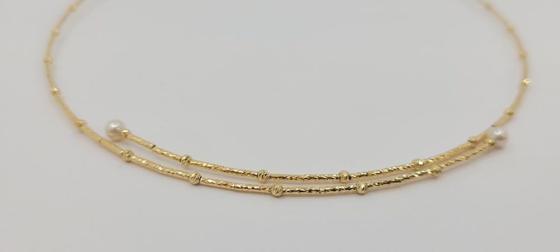 Necklace - 18 kt. Yellow gold - 3x10mm Akoya Pearls - 7