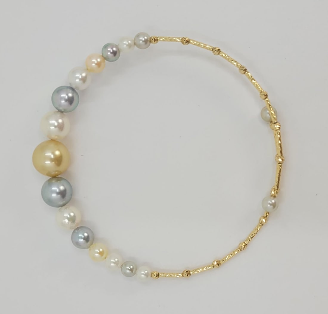 Bracelet - 18 kt. Yellow gold - 4x9mm Akoya Pearls - 4