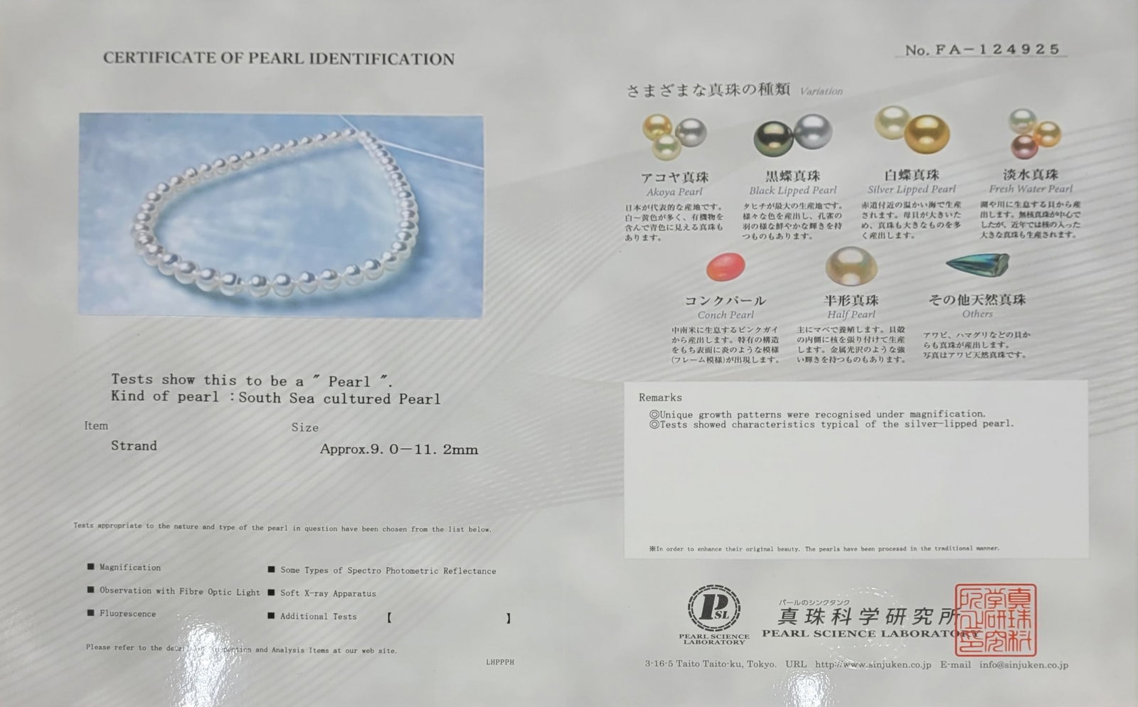 Necklace PSL Certified Australian South Sea Pearls - 9.0x11.2mm - 9