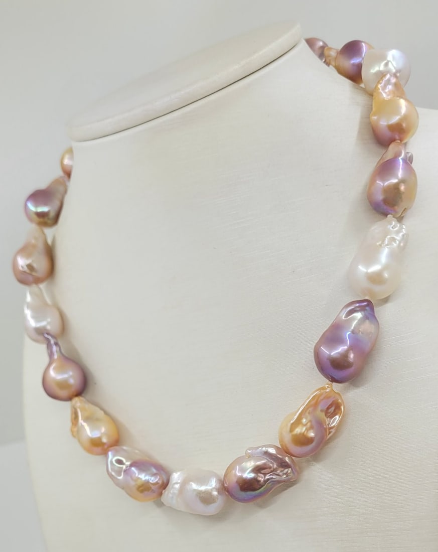 Necklace 13x14mm Baroque Edison Freshwater pearls - 3