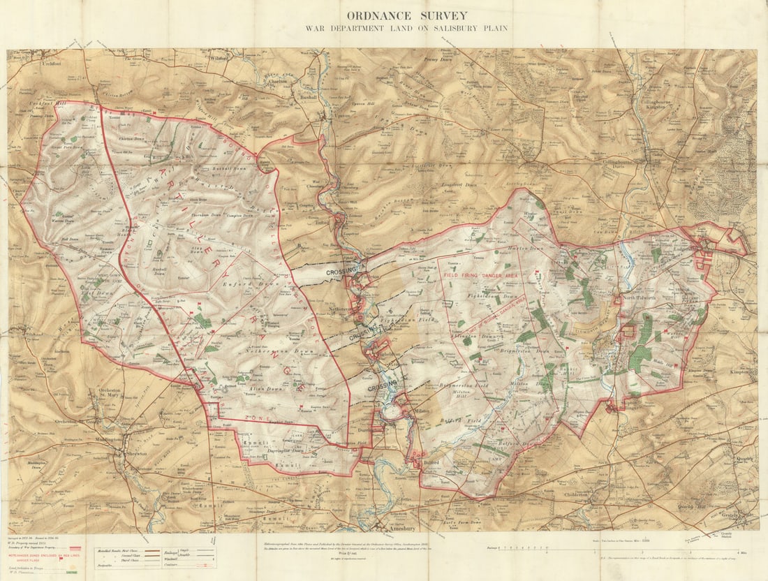 SALISBURY PLAIN War Department land. MOD Training area. Ordnance Survey 1908 map: Title: SALISBURY PLAIN War Department land. MOD Training area. Ordnance Survey 1908 map Description: Ordnance Survey - War Department land on Salisbury Plain' by Ordnance Survey. Published Surveyed in