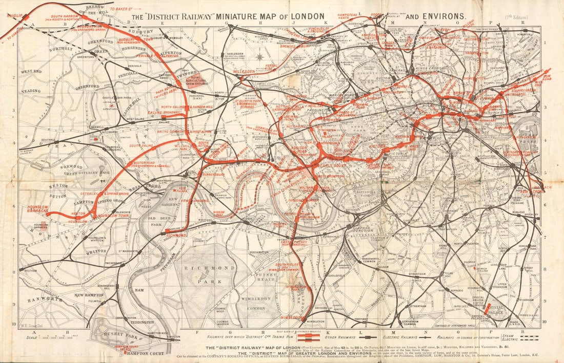 District Railway miniature map of London & environs. Underground. SOAR 1907 (1 of 1)