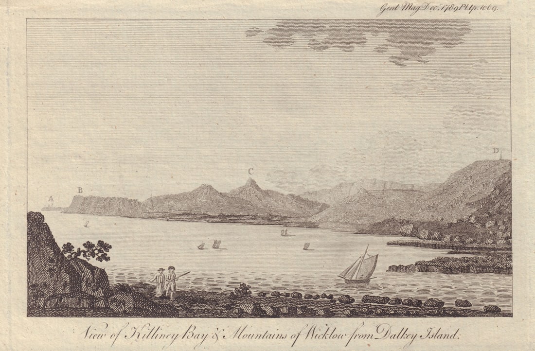 View of Killiney Bay & Mountains of Wicklow from Dalkey Island, Dublin 1789: Title: View of Killiney Bay & Mountains of Wicklow from Dalkey Island, Dublin 1789 Description: View of Killiney Bay & Mountains of Wicklow from Dalkey Island' by Anonymous. Published 1789.