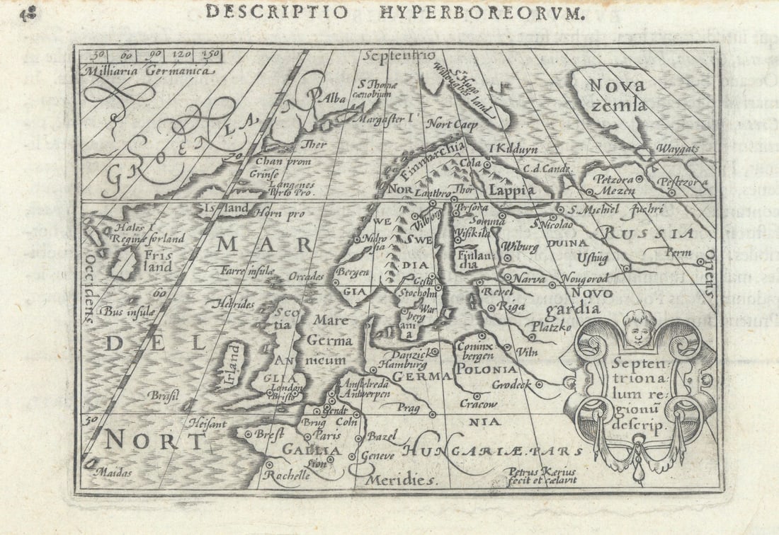 Hyperboreorum/Septentrionalum regionum. Bertius/Langenes. Europe Arctic 1603 map: Title: Hyperboreorum/Septentrionalum regionum. Bertius/Langenes. Europe Arctic 1603 map Description: Descriptio Hyperboreorum / Septentrionalum regionu[m] descrip. [The northern latitudes]. The map