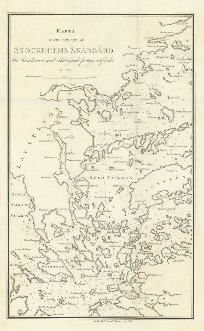 Karta öfver den del av Stockholms Skärgård. Stockholm Archipelago KKRVA 1833 map (1 of 1)