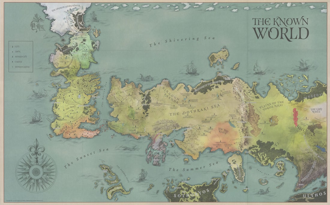 The Known World. Game of Thrones. Song of Fire & Ice. Jonathan Burton 2019 map (1 of 1)