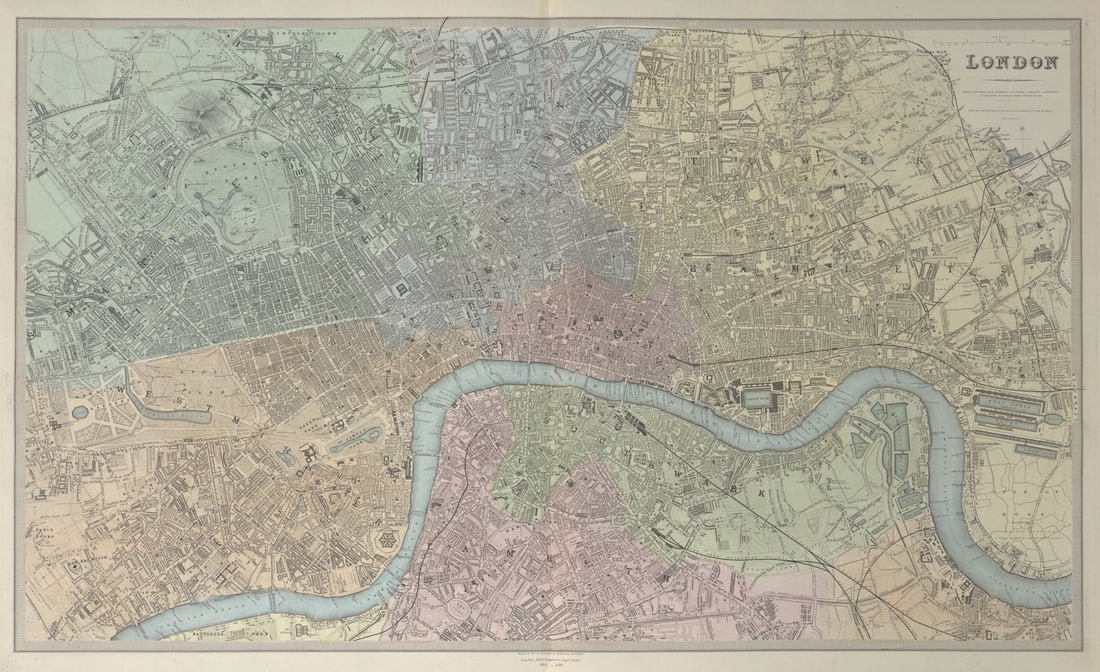 LONDON antique town city map plan. Original hand colour. LARGE. SDUK 1857 (1 of 1)
