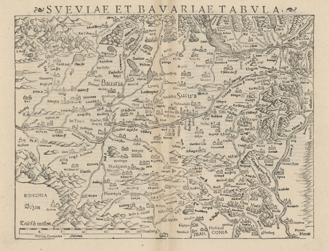 Sveviae et Bavariae Tabula. Swabia Bavaria Baden-Württemberg. MÜNSTER 1572 map (1 of 1)