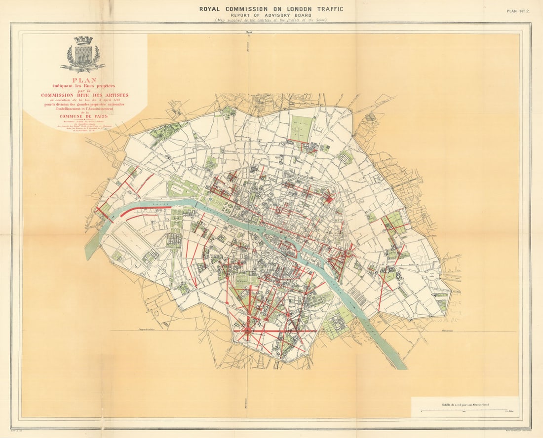 Paris. Plan of renovations projected by 1793 Commission des Artistes 1905 map (1 of 1)