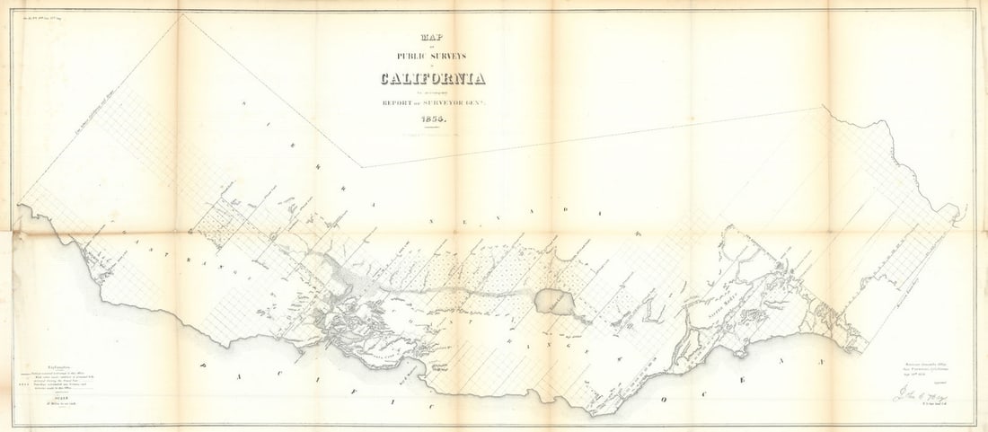 Map of Public Surveys in California. US Topographical Bureau 1854 old (1 of 1)