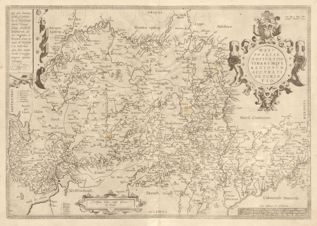 Westphaliae Totius, finitimarumque regionum'. NW Germany. ORTELIUS 1584 map (1 of 1)