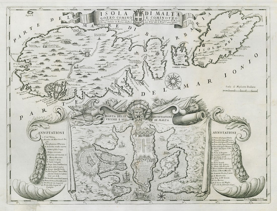 Isola di Malta, Gozo, Comino e Cominotto. DE ROSSI 1686 old antique map chart (1 of 1)