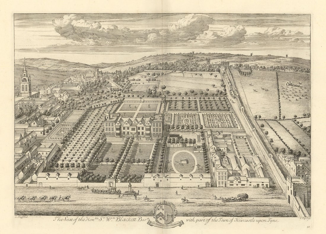 Newcastle-upon-Tyne & Newe House by Kip & Knyff. "Seat of… Sr. Wm Blackett" 1709 (1 of 1)