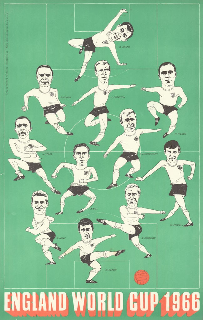 England 1966 World Cup Final starting XI. Vintage football poster 1966 print (1 of 1)