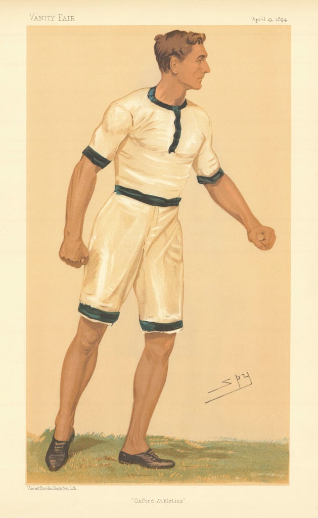 VANITY FAIR SPY CARTOON Charles (C.B.) Fry 'Oxford Athletics' Track & Field 1894: Title: VANITY FAIR SPY CARTOON Charles (C.B.) Fry 'Oxford Athletics' Track & Field 1894 Description: Oxford Athletics [Mr Charles Burgess (C.B.) Fry]. FRY Mr Charles Burgess. In running clothes. Born