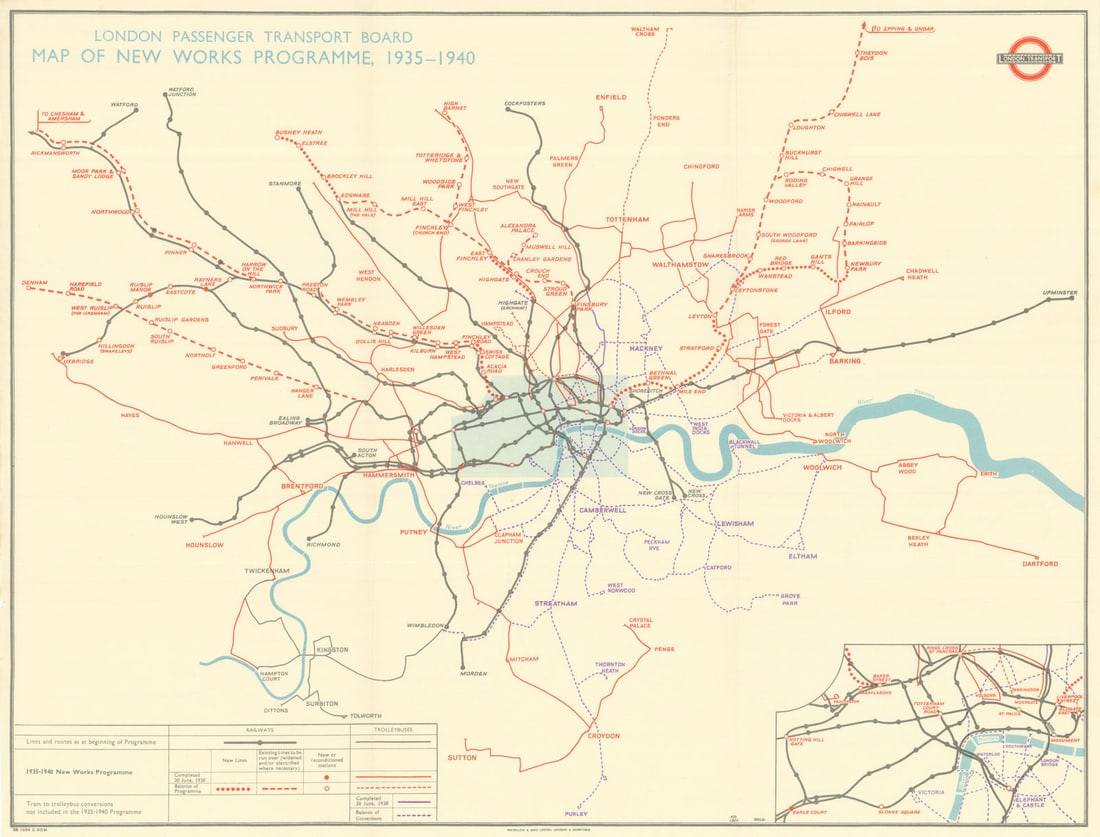 London Passenger Transport Board. 1935-1940 New Works Programme Map. 1938 (1 of 1)