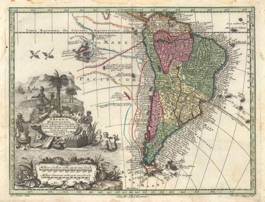 America Meridionalis per sua regna, provincias… South America. Seutter c1744 map (1 of 1)
