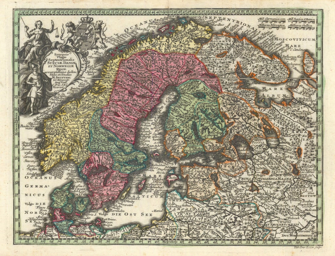 Sueciae Daniae & Norwegiae… Scandinavia Sweden Norway Denmark. Seutter c1744 map (1 of 1)