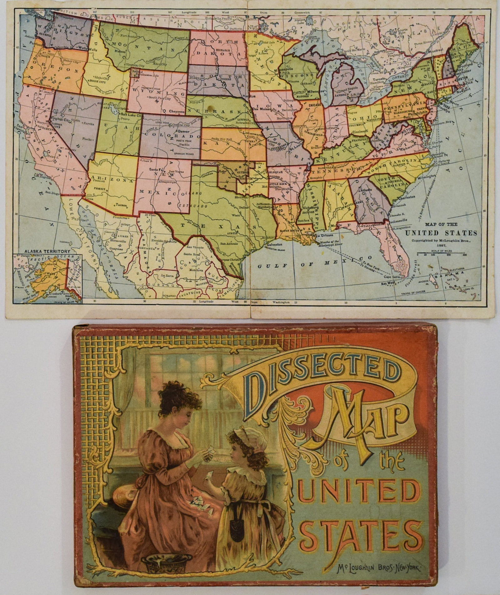 1889 McLoughlin Puzzle Map of the US -- Dissected Map of the United States - 2