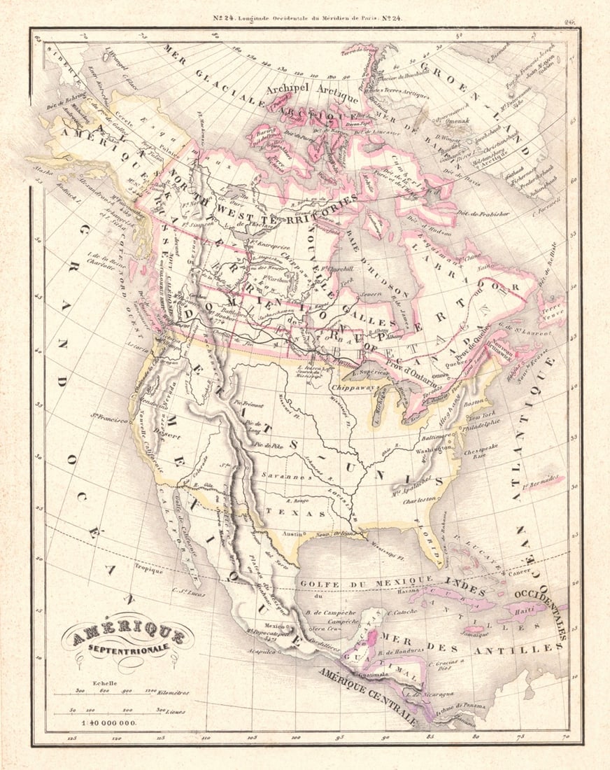 Amerique Septentrionale: Publication Date:c1850Title:Amerique SeptentrionaleCartographer:ANONYMOUSPublisher:Brief Description:Polar projection. Texas in larger form. French school atlas map after Binet.Height:8.5Width:6.6 