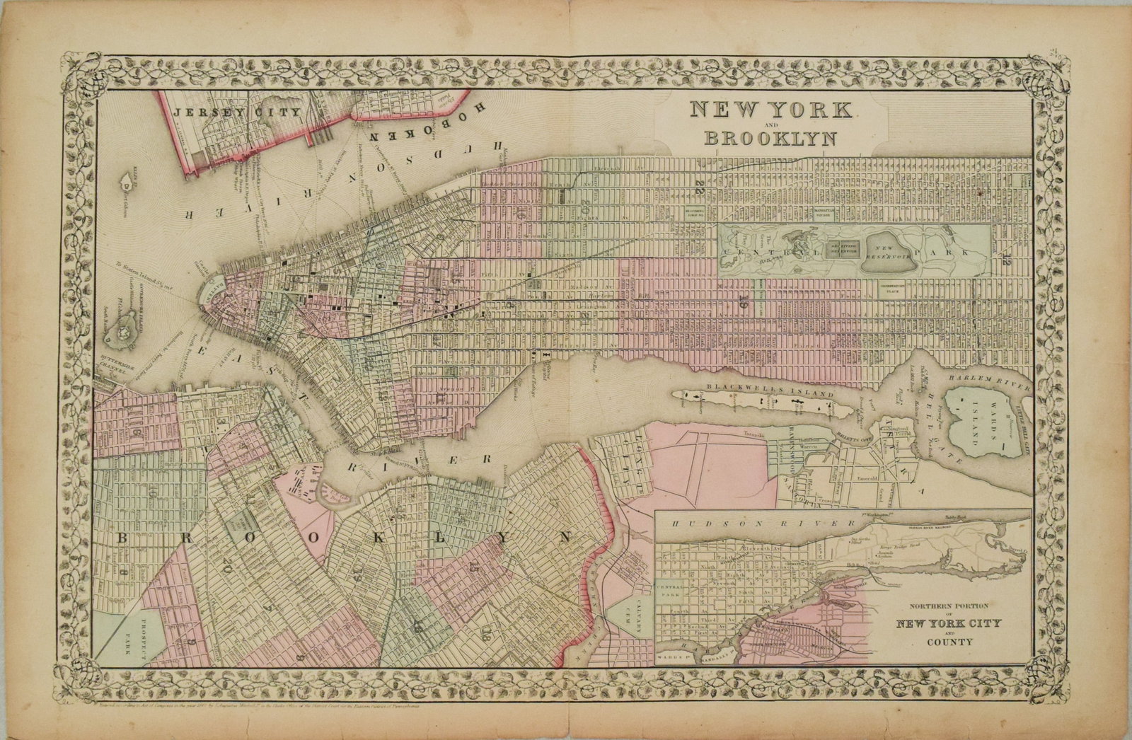 1867 Mitchell Map of New York and Brooklyn -- New York and Brooklyn: Title:1867 Mitchell Map of New York and Brooklyn -- New York and BrooklynCartographer:S MitchellYear/Place:1867 PhiladelphiaMap Dimensions:13.3 x 20.6 in.Description:This is an excellent map of New