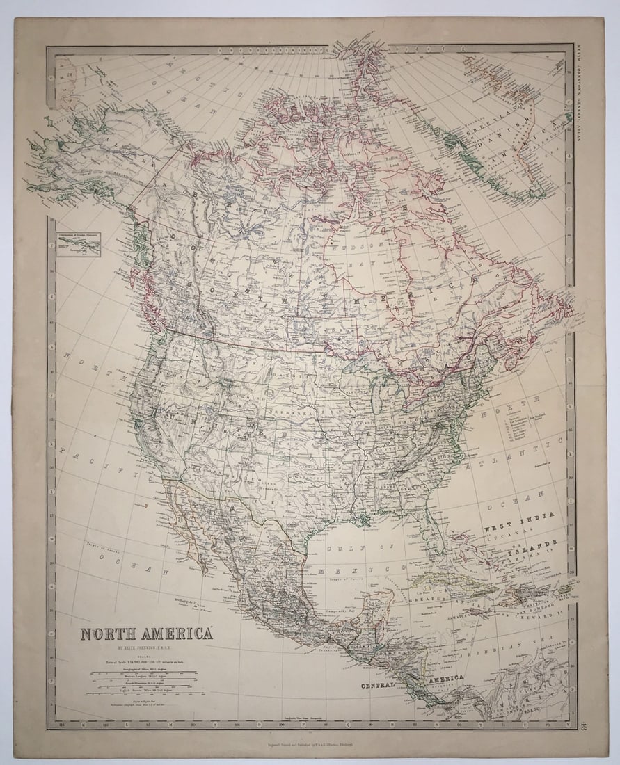 North America: Publication Date:1883 Title:North America Cartographer:JOHNSTON, KEITH Publisher:W. & A.K. JOHNSTON Brief Description:"by Keith Johnston, F.R.S.E." Plate 43 from Keith Johnston's General atlas. Shows