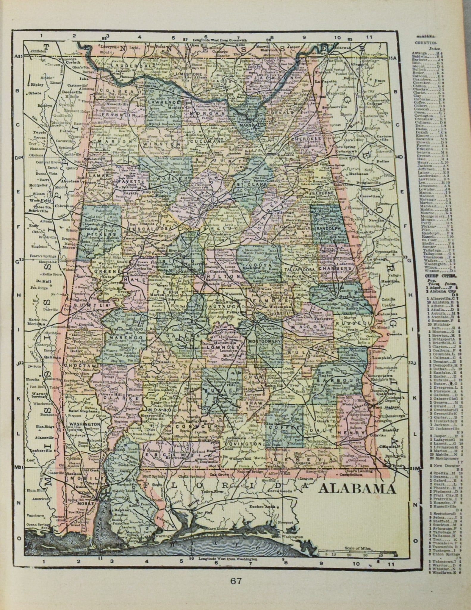 1902 Cram Map of Texas [verso] Alabama and Mississippi -- Map of Texas [verso] Alabama [verso] - 2
