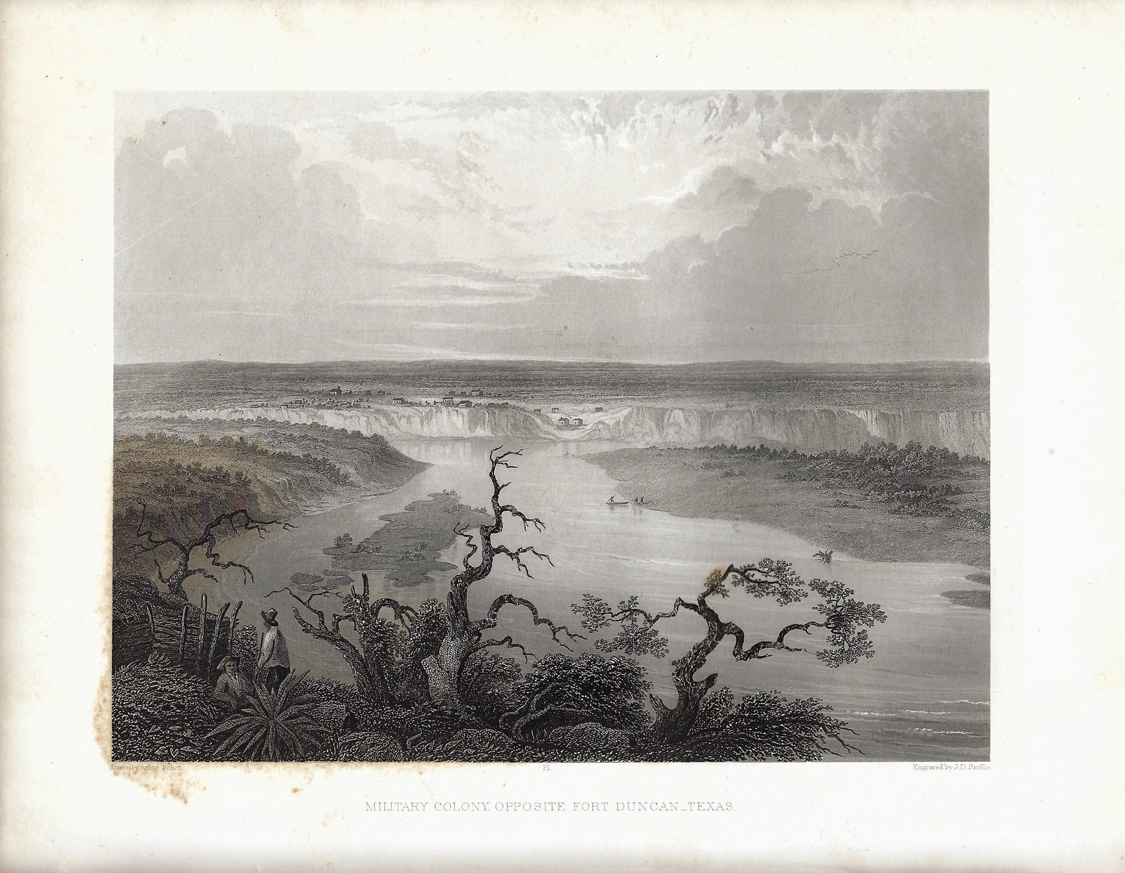 1858 Schott/Emory View of Fort Duncan, Texas Area -- Military Colony Opposite Fort Duncan Texas (1 of 1)