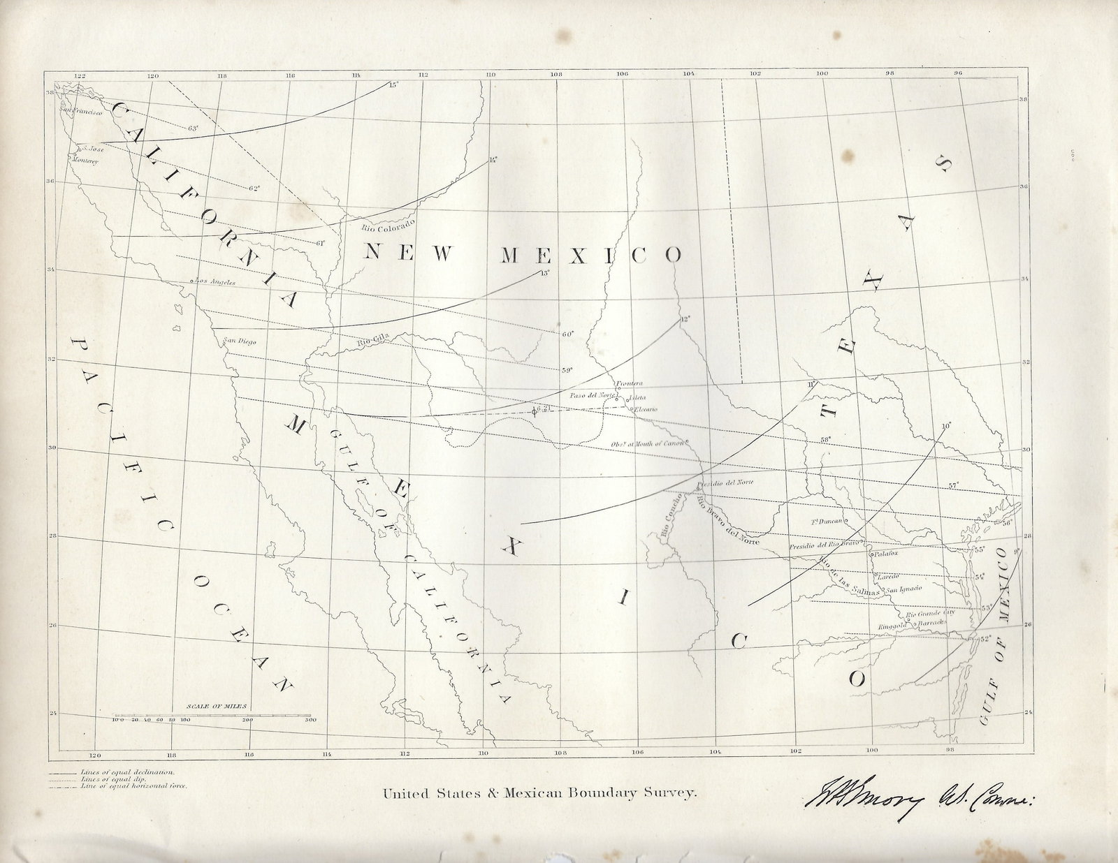 1857 Emory Maps of Magnetic Declanation Lines and Sections along the US Mexican Border -- United: Title:1857 Emory Maps of Magnetic Declanation Lines and Sections along the US Mexican Border -- United States & Mexican Boundary Survey [with] Section Constructed from Surveys Under the Direction of W