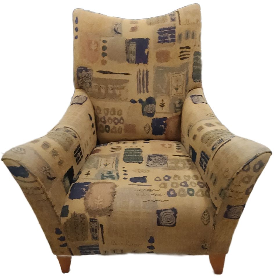 Pair of fabulous vintage Mid-Century Modern wing back side chairs. Some wearing of the fabric. - 3