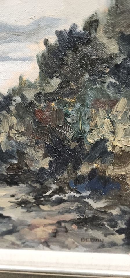 Captivating vintage impressionist landscape oil painting w/ pallet knife/impasto texture. Signed - 3