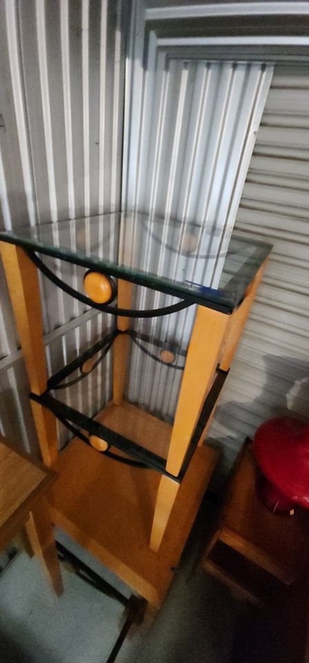 Memphis Style glass top modern living room set w/ coffee table and two side tables. Deco influenced. - 3