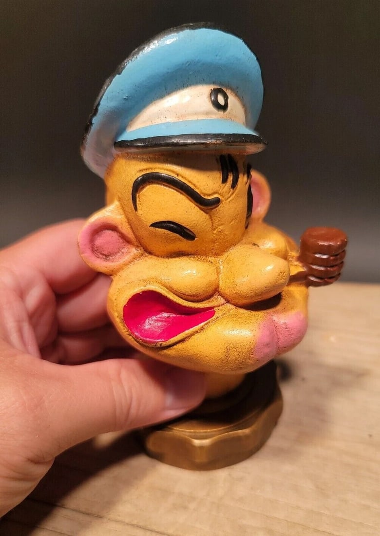 Cast Iron Popeye Sailor Figure Radiator Cap Statue: Title: Antique Vintage Style Cast Iron Popeye Sailor Figure Radiator Cap Statue Description: 5 3/4" Tall 2 3/8" thread Such a neat cast iron statue radiator cap! As you can see this heavy cast iron ca